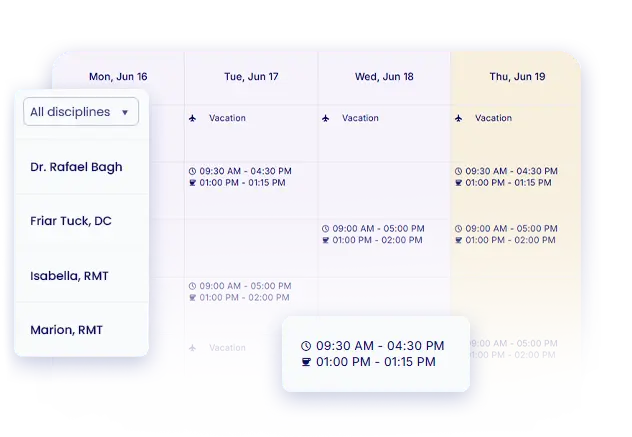 Screenshot of CaseRM calendar interface for managing staff shifts